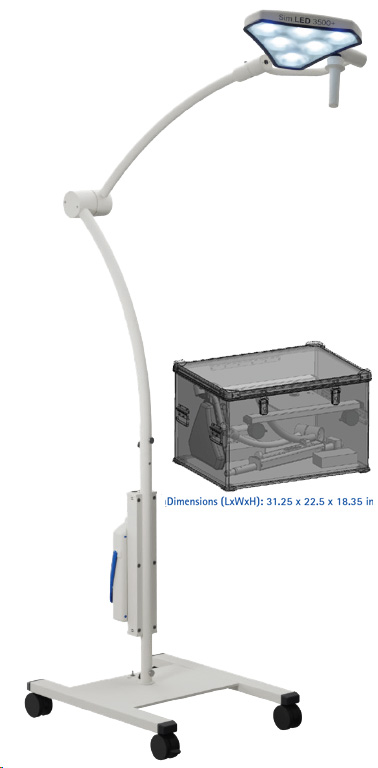 מנורת ניתוח לתנאי שטח, מתפרקת ונישאת בארגז